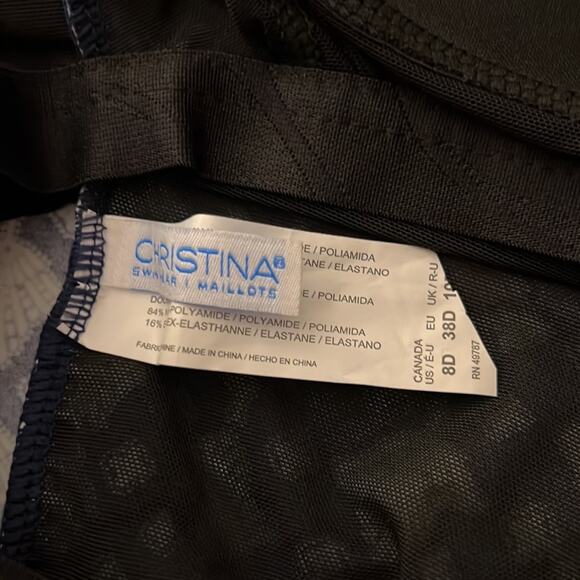 Christina size 8D (cup) Navy & White print one piece Swimsuit Waist Minimizer - Picture 10 of 10